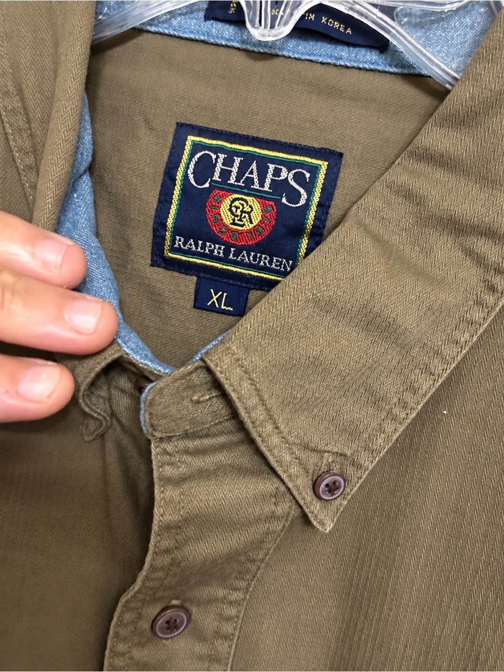 Vintage 90s Ralph Lauren x Chaps Crest Shirt XL Olive